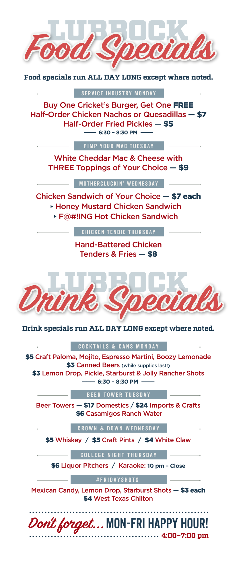 Cricket's Draft House + Grill.  Only the finest hops.  Lubbock.